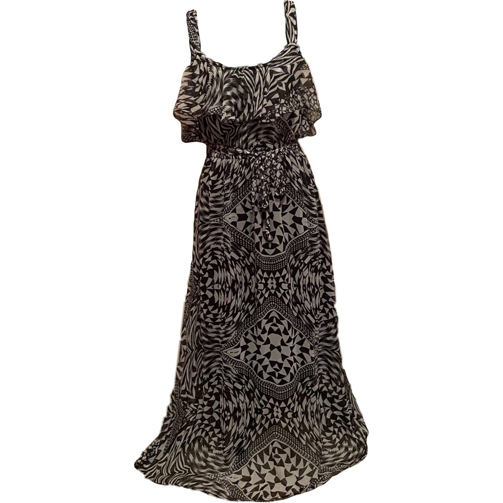 Vintage Sapogee Geometric Ruffled Maxi Dress